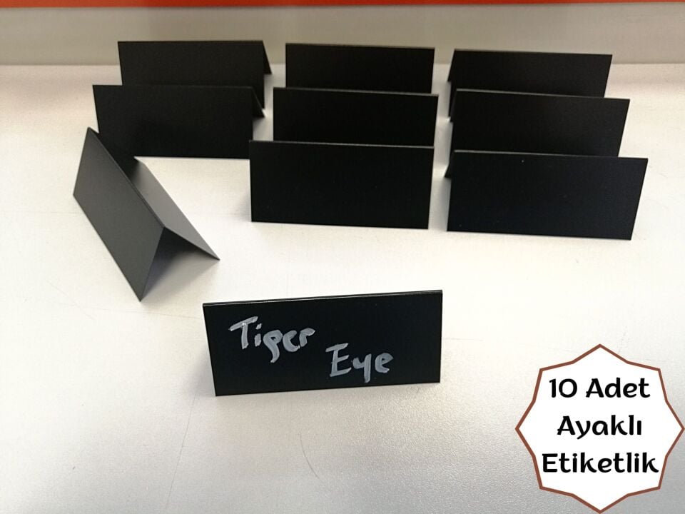 10 Adet Silinebilir PVC Siyah Etiket 10×4.5 cm Ayaklı Çatı Format Dekoratif Etiket Set