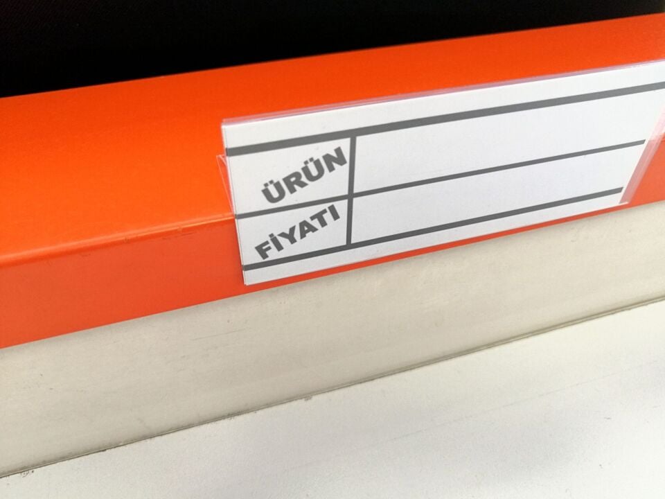 Raf Önü Dik Yapışkanlı PVC Etiketlik Şeffaf Etiket Cebi, Fiyat Etiketi Ürün Etiketliği Raf Etiket