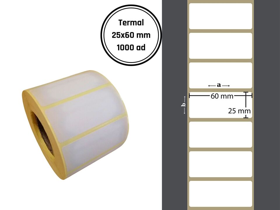 25×60 TERMAL YAPIŞKANLI ETİKET (1000 Lİ) / Termal Rulo Barkod Etiketi