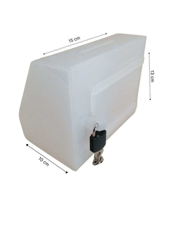 KİLİTLİ PLEKSİ KUTU “TİP BOX” KÜÇÜK 15X10XH:13CM Sadaka Kutusu Tip Box Pleksi Kutu