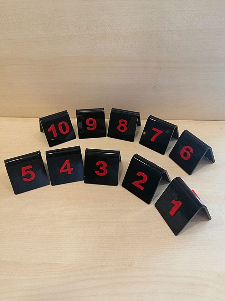 MASA NO 50X50MM (10 LU PAKET) SİYAH-KIRMIZI (288) Masa Numaraları, Pleksi Numeratörler, Çift Taraflı Numaralar, Pleksi Numara Takımı