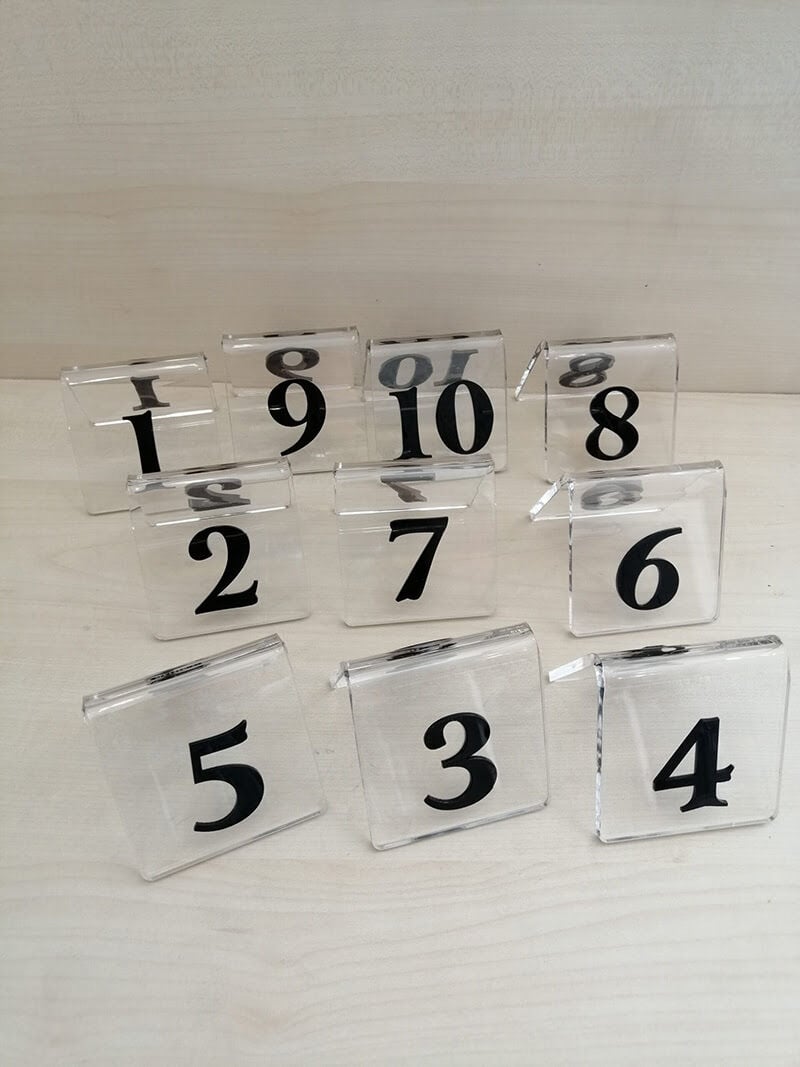 MASA NO 70X70MM (10 LU PAKET) ŞEFFAF- SİYAH Masa Numaraları, Pleksi Numeratörler, Çift Taraflı Numaralar, Pleksi Numara Takımı