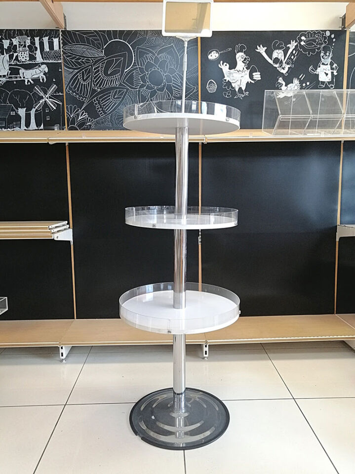 YUVARLAK STAND 3 KATLI H:135CM yuvarlak 3 katlı stand, yuvarlak 3 katlı raf, ayaklı yuvarlak raf,
