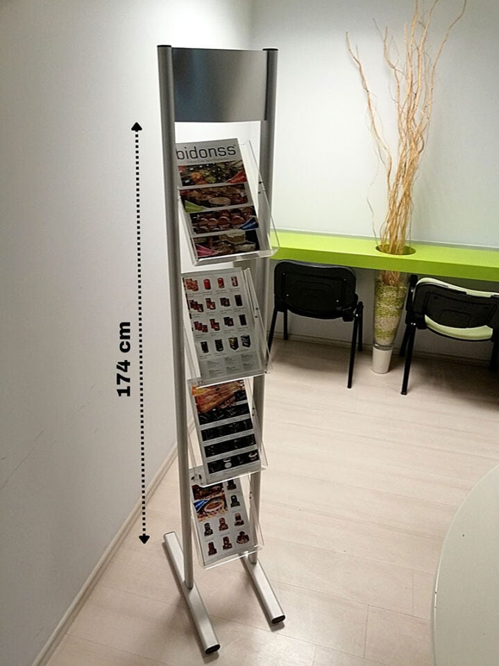 BROŞÜR TAŞIYICI 4 KATLI ALÜMİNYUM-PLEKSİ Şık Dekoratif Broşürlük