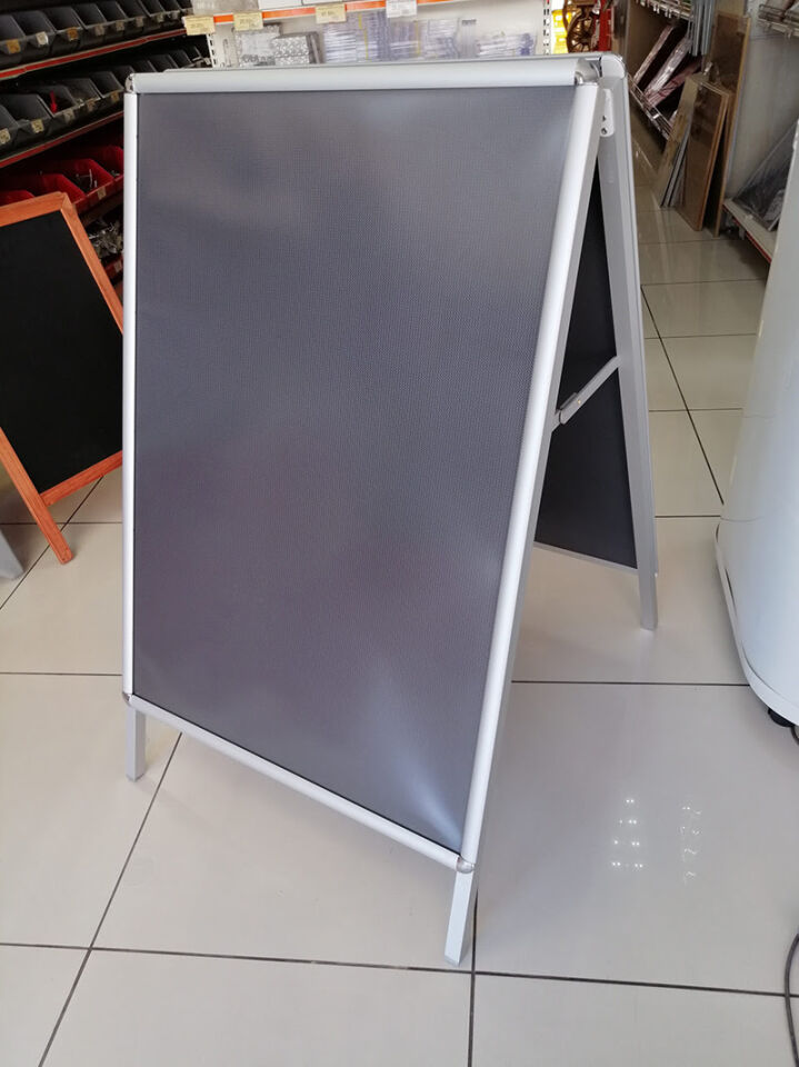 ALÜMİNYUM A PANO (70X100CM) Kenarları Açılır Çerçeve Afiş Çerçevesi Ayaklı Alüminyum Gri Pano