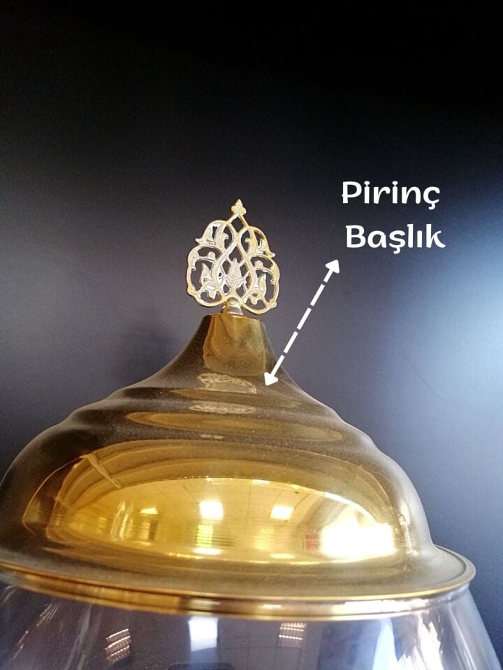 CAM AKVARYUM İNCE ORTA 43333 + SARI KAPAK Şeffaf Bal Reçel Sunum ve Teşhir Cam Kavanoz Akvaryum Pirinç Kapaklı