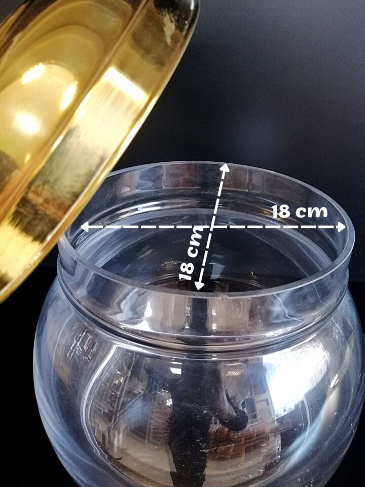 CAM AKVARYUM KAVANOZ TİPİ (45078) + SARI KAPAK Şeffaf Bal Reçel Sunum ve Teşhir Cam Kavanoz Akvaryum Pirinç Kapaklı