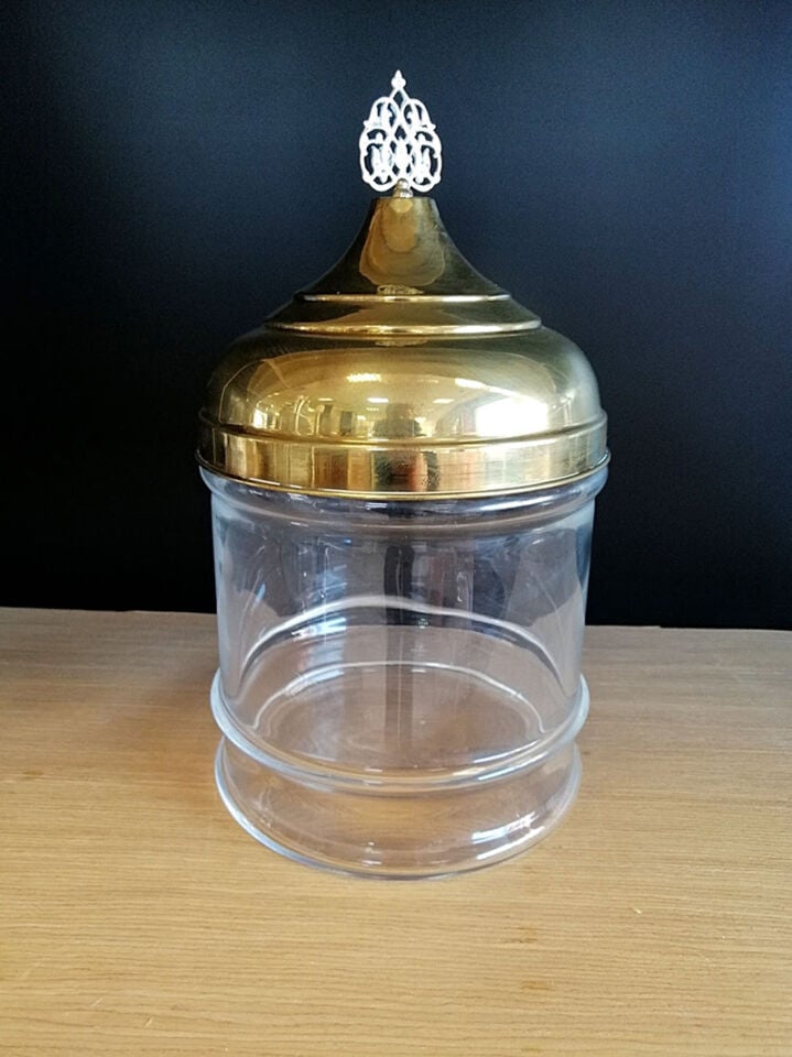 KV CAM + METAL KAPAK ÇAP:19 H:20CM 4,80LT (KC054) Cam Kavanoz Cam Teşhir Ürünü Pirinç Sarı Kapak Cam Teşhir Ekipmanı