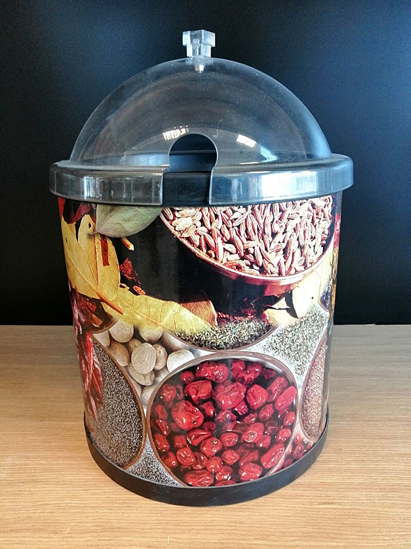 BİDON BAHARAT ÇAP:25CM H:25CM (Kapak Hariç) Özel Bidon Kraft Malzeme Nefes Alabilen Teşhir Depolama Baharat Kovası Bidonu