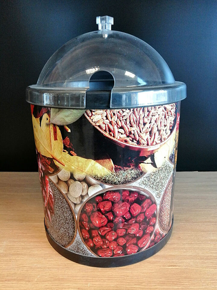BİDON BAHARAT ÇAP:25CM H:25CM (Kapak Hariç) Özel Bidon Kraft Malzeme Nefes Alabilen Teşhir Depolama Baharat Kovası Bidonu
