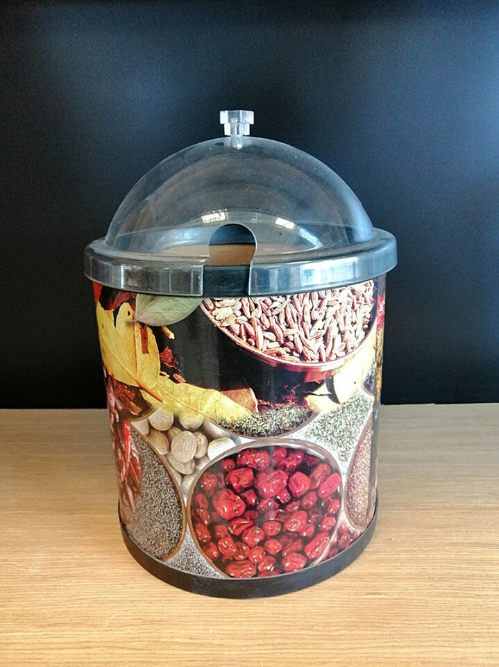 BİDON BAHARAT ÇAP:25CM H:25CM (Kapak Hariç) Özel Bidon Kraft Malzeme Nefes Alabilen Teşhir Depolama Baharat Kovası Bidonu
