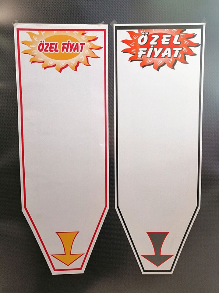 İNDİRİM BASKILI TAVAN ETİKETİ 25X70CM AŞAĞI OK Poster Etiket Karton Etiket İndirim Etiketi Satış Etiketi Karton Kağıt Etiket