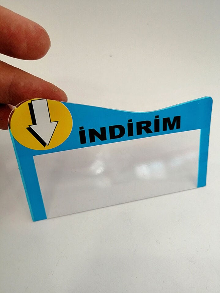 KULAKÇIK GEÇME PLASTİK KIRMIZI RENK İNDİRİM YAZILI Raf Önü İkaz Etiketi Fiyat Etiketliği Uyarı Etiketi Bilgilendirme Etiketi