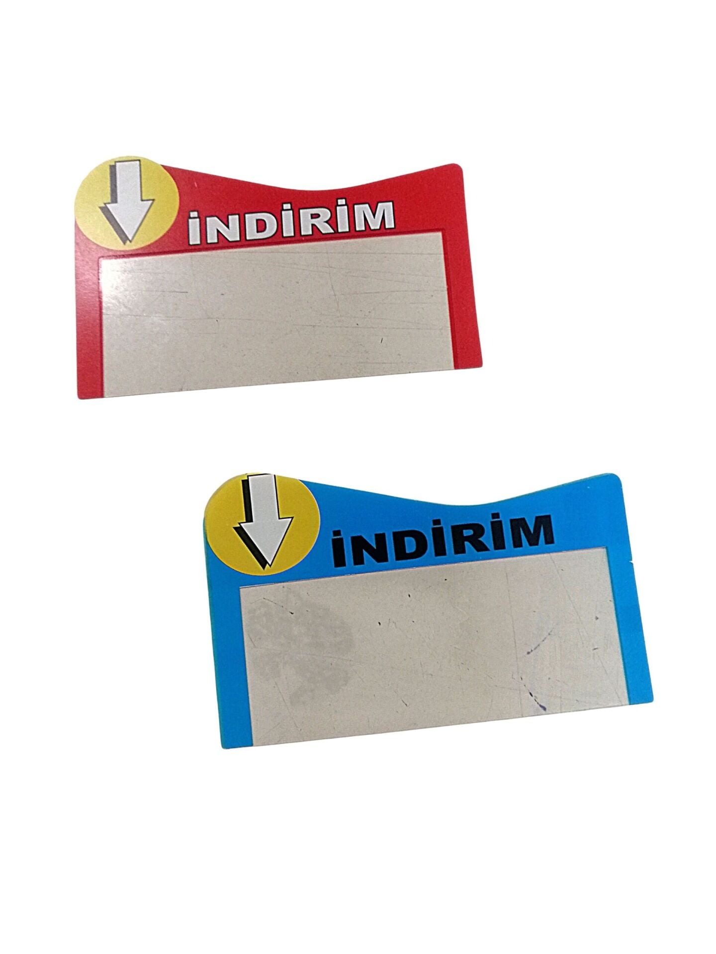 KULAKÇIK GEÇME PLASTİK KIRMIZI RENK İNDİRİM YAZILI Raf Önü İkaz Etiketi Fiyat Etiketliği Uyarı Etiketi Bilgilendirme Etiketi