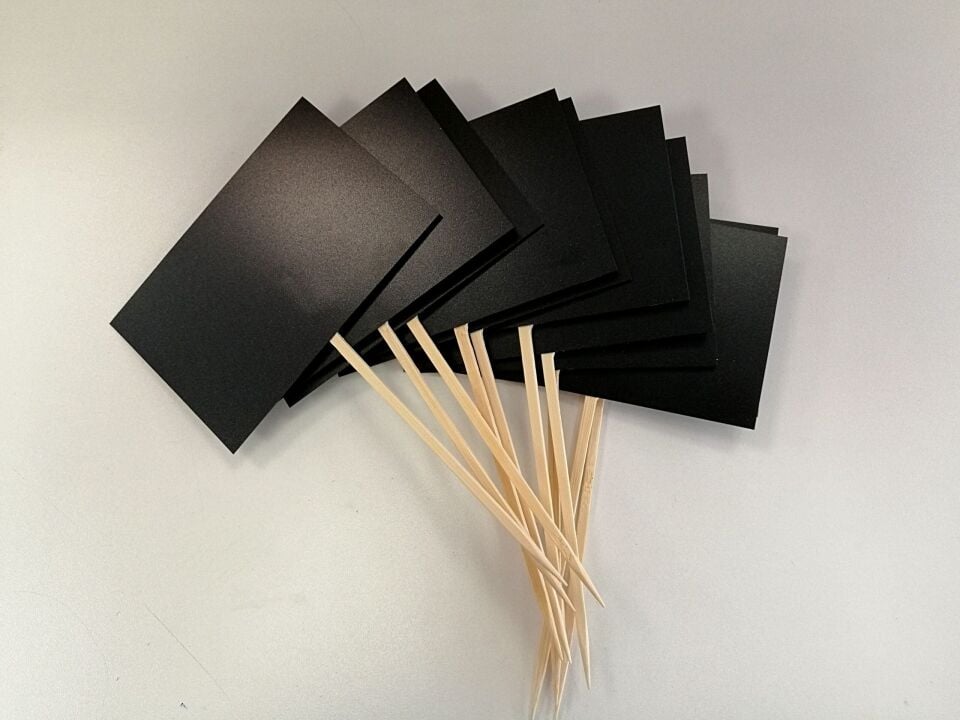 KARA TAHTA (11cm x 7cm) SAPLAMALI ÇİZGİSİZ Silinebilir Dekoratif Etiket ve Etiketlik PVC Siyah Etiket