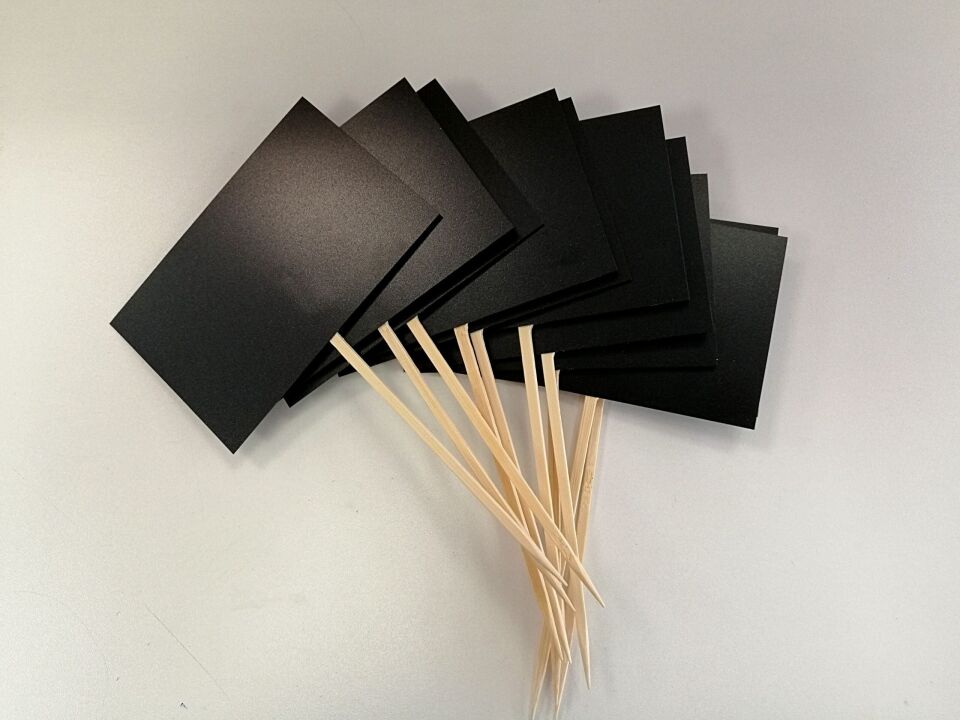 KARA TAHTA (11cm x 7cm) SAPLAMALI ÇİZGİSİZ Silinebilir Dekoratif Etiket ve Etiketlik PVC Siyah Etiket