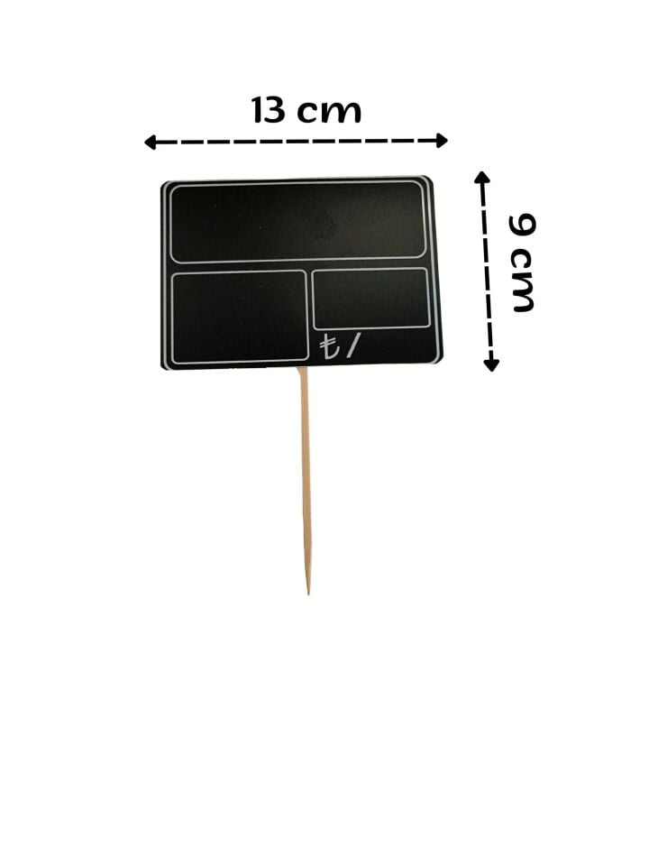 KARA TAHTA 13X9 ÇİZGİLİ SAPLAMALI Silinebilir Dekoratif Etiket ve Etiketlik PVC Siyah Etiket