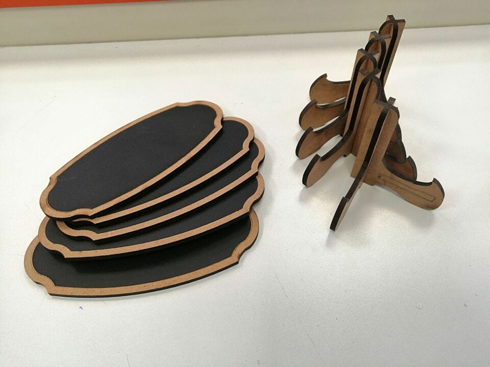 KARA TAHTA (17cm x H:8cm) ARKA DESTEKLİ OVAL Silinebilir Dekoratif Etiket ve Etiketlik PVC Siyah Etiket