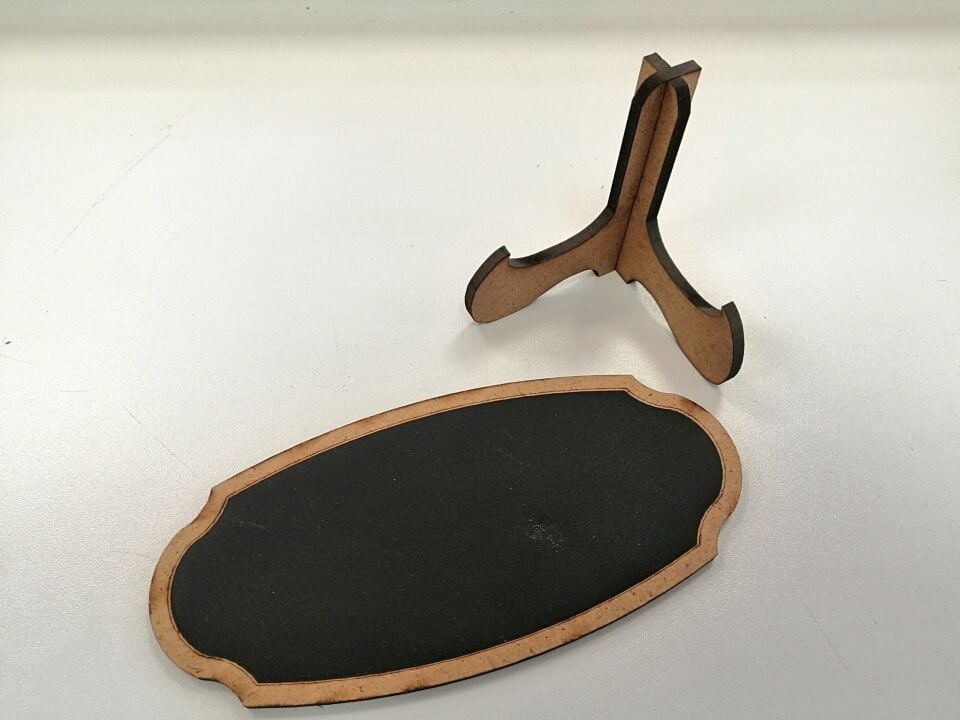 KARA TAHTA (17cm x H:8cm) ARKA DESTEKLİ OVAL Silinebilir Dekoratif Etiket ve Etiketlik PVC Siyah Etiket