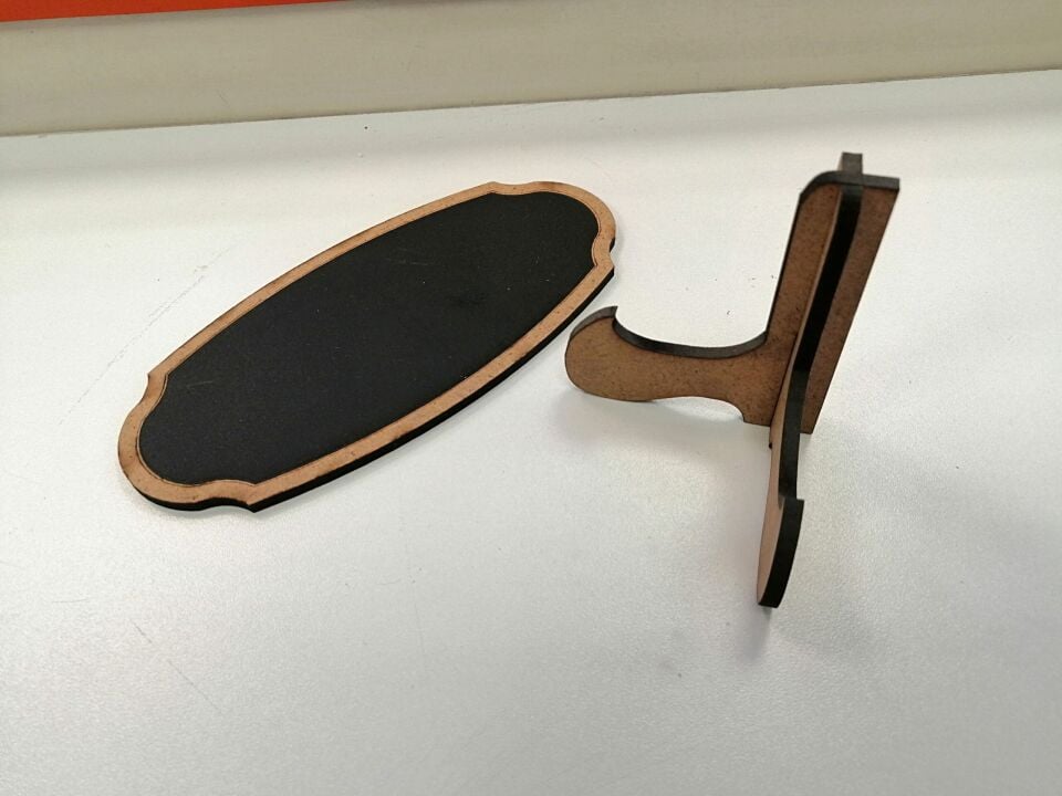 KARA TAHTA (17cm x H:8cm) ARKA DESTEKLİ OVAL Silinebilir Dekoratif Etiket ve Etiketlik PVC Siyah Etiket
