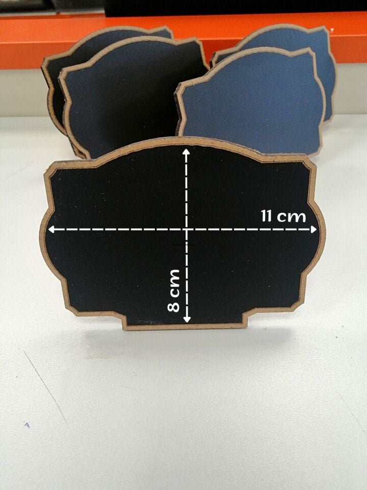 KARA TAHTA (11,5cm x H:9cm) ARKA DESTEKLİ BOMBE KENARLI Silinebilir Dekoratif Etiket ve Etiketlik PVC Siyah Etiket