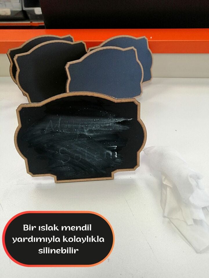 KARA TAHTA (11,5cm x H:9cm) ARKA DESTEKLİ BOMBE KENARLI Silinebilir Dekoratif Etiket ve Etiketlik PVC Siyah Etiket