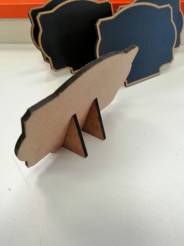 KARA TAHTA (11,5cm x H:9cm) ARKA DESTEKLİ BOMBE KENARLI Silinebilir Dekoratif Etiket ve Etiketlik PVC Siyah Etiket
