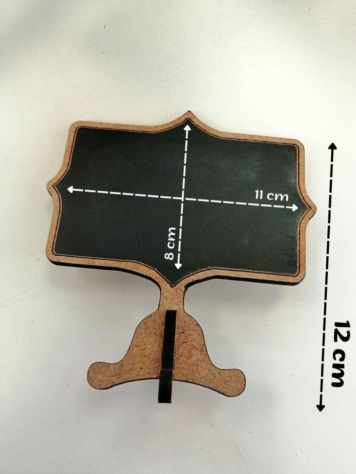 KARA TAHTA (8cm x H:5cm) AYAKLI (3 cm) MİHRACE 2 KALIN KENARLI Silinebilir Dekoratif Etiket ve Etiketlik PVC Siyah Etiket