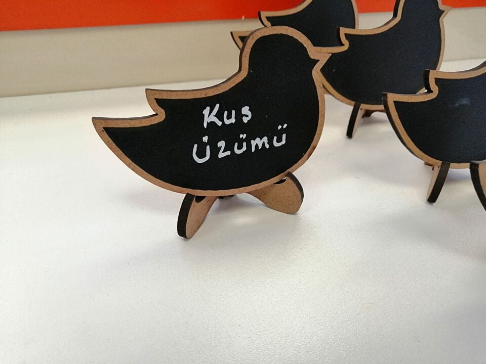 KARA TAHTA (9cm x H:5cm) KUŞ Silinebilir Dekoratif Etiket ve Etiketlik PVC Siyah Etiket