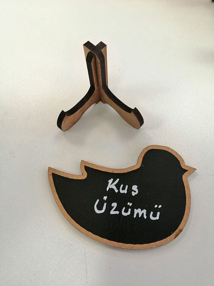 KARA TAHTA (9cm x H:5cm) KUŞ Silinebilir Dekoratif Etiket ve Etiketlik PVC Siyah Etiket