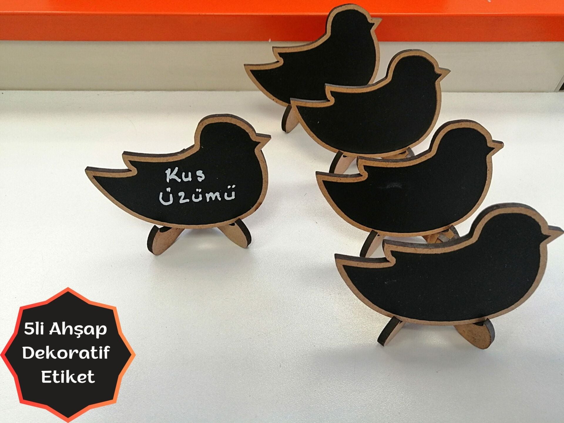 KARA TAHTA (9cm x H:5cm) KUŞ Silinebilir Dekoratif Etiket ve Etiketlik PVC Siyah Etiket