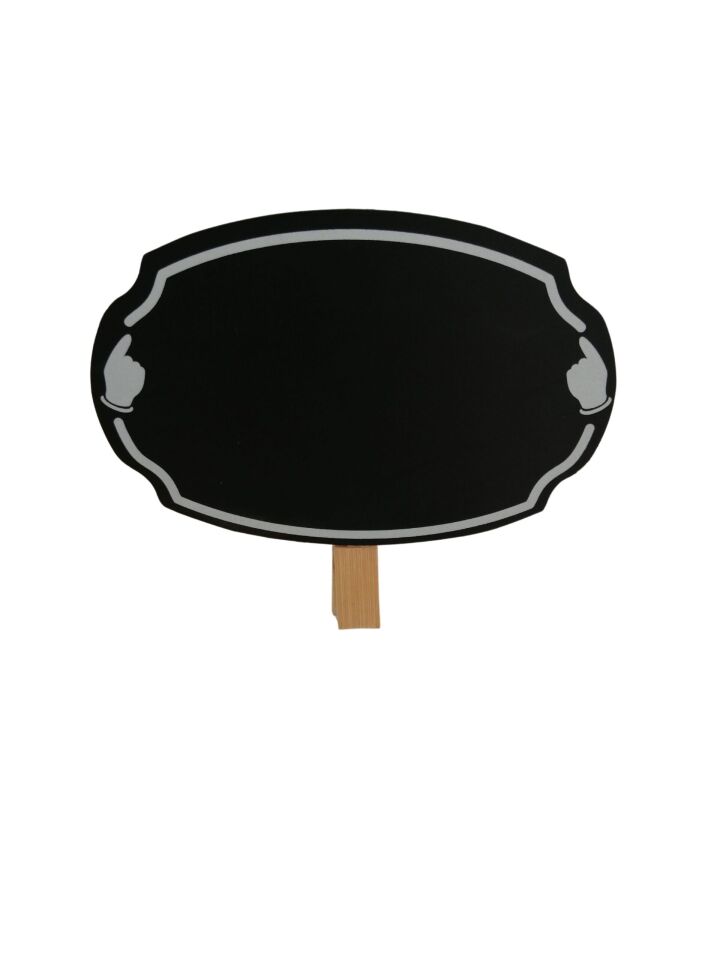 KARA TAHTA (12 x 8cm) OVAL MANDALLI Silinebilir Dekoratif Etiket ve Etiketlik PVC Siyah Etiket