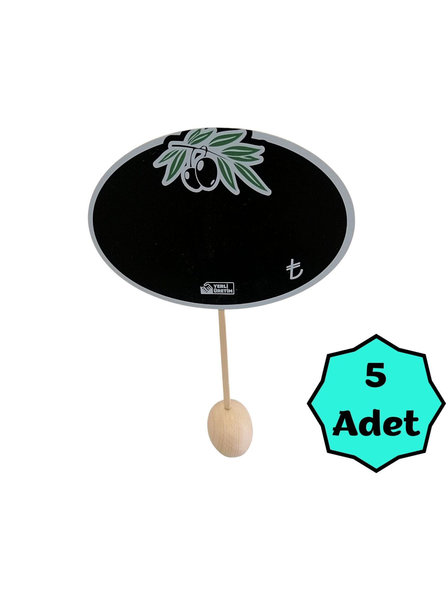 KARA TAHTA ‘EKO’ ZEYTİN OVAL SAPLAMA Silinebilir Dekoratif Etiket ve Etiketlik PVC Siyah Etiket