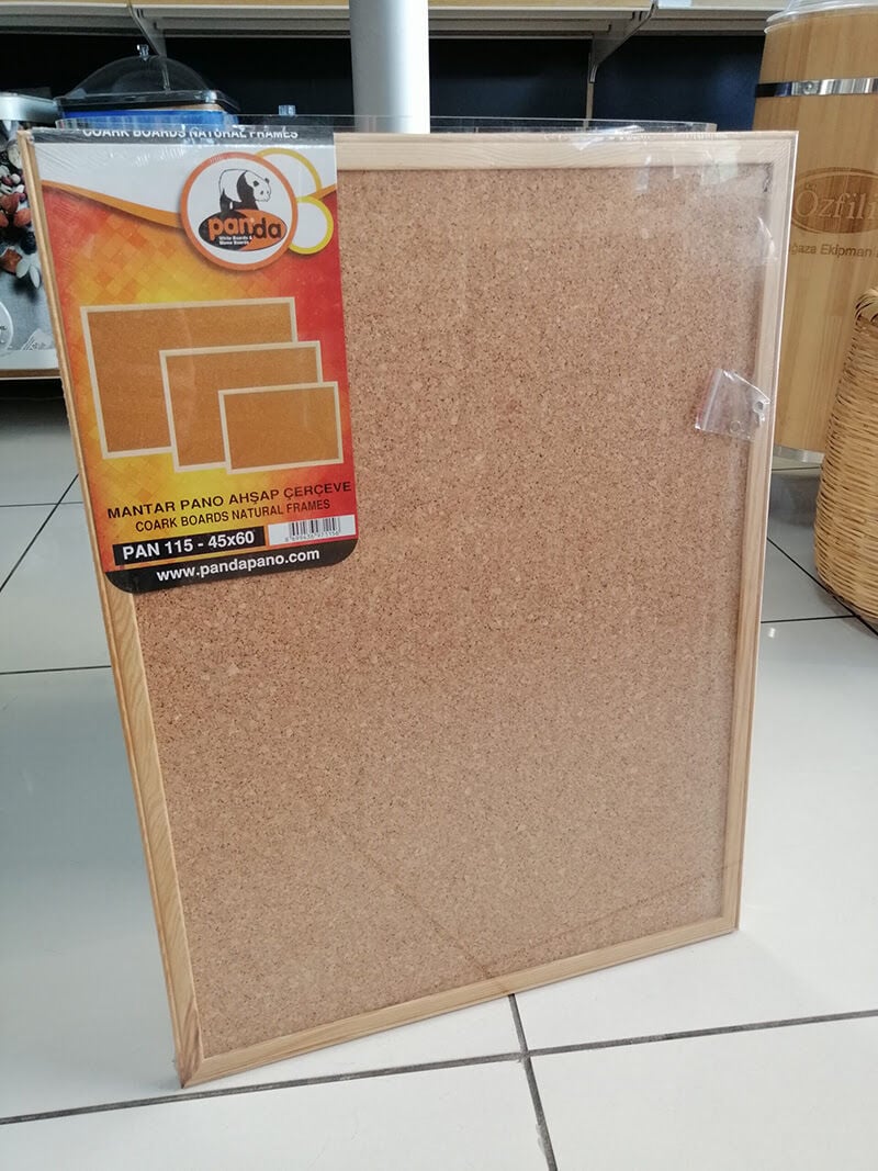 MANTAR PANO 45X60CM AHŞAP ÇERÇEVELİ Mantar Pano Raptiyeli Not Alma Not Asma Panosu