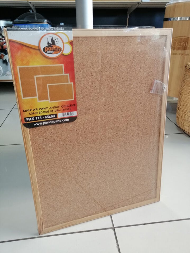 MANTAR PANO 45X60CM AHŞAP ÇERÇEVELİ Mantar Pano Raptiyeli Not Alma Not Asma Panosu