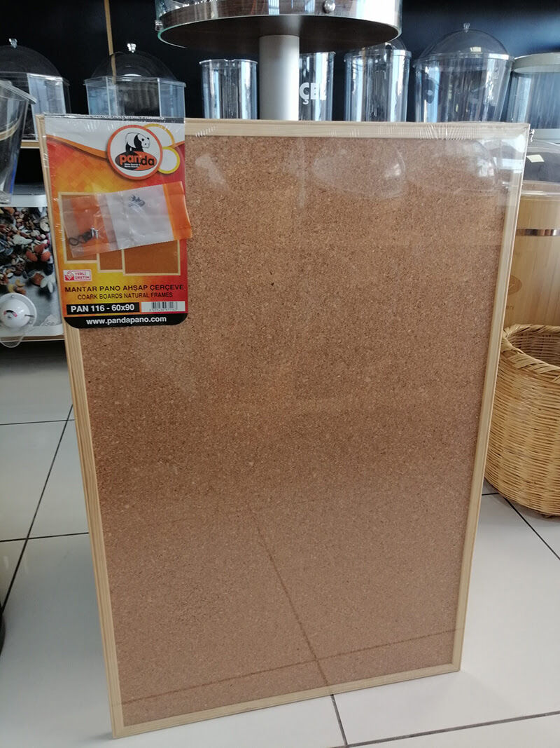 MANTAR PANO 60X90CM AHŞAP ÇERÇEVELİ  Mantar Pano Raptiyeli Not Alma Not Asma Panosu