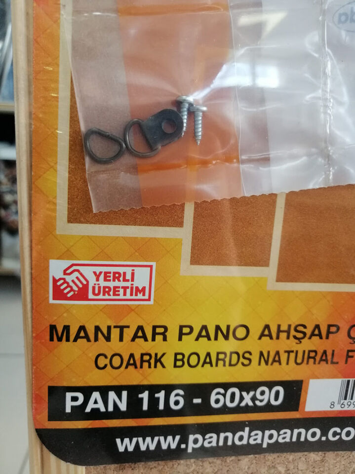 MANTAR PANO 60X90CM AHŞAP ÇERÇEVELİ  Mantar Pano Raptiyeli Not Alma Not Asma Panosu