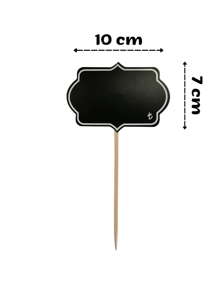 KARA TAHTA (10cm x H:7cm) MİHRACE SAPLAMALI 1644 Silinebilir Dekoratif Etiket ve Etiketlik PVC Siyah Etiket