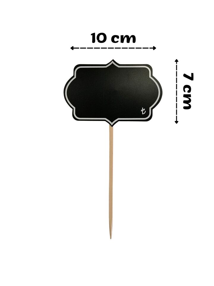 KARA TAHTA (10cm x H:7cm) MİHRACE SAPLAMALI 1644 Silinebilir Dekoratif Etiket ve Etiketlik PVC Siyah Etiket