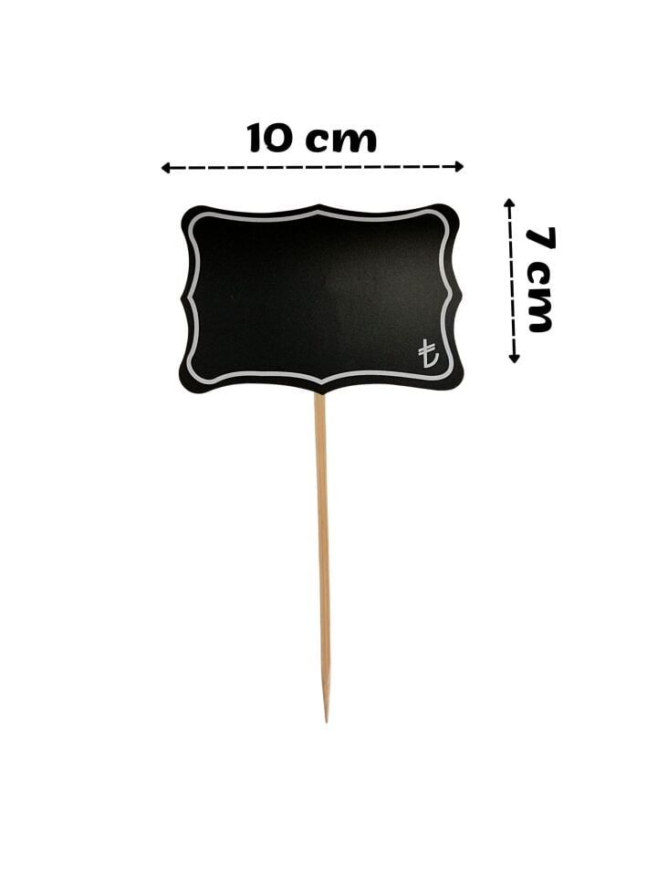 KARA TAHTA (10cm x H:7cm) KIVRIMLI SAPLAMALI 1645 Silinebilir Dekoratif Etiket ve Etiketlik PVC Siyah Etiket