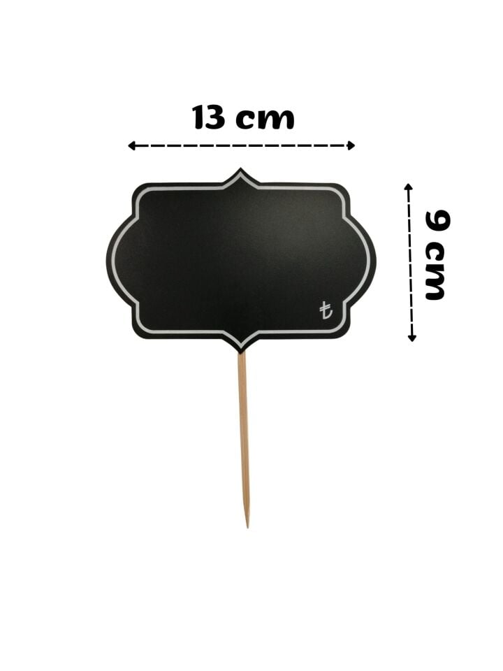 KARA TAHTA (9cm x 13cm) MİHRACE SAPLAMALI 1648 Silinebilir Dekoratif Etiket ve Etiketlik PVC Siyah Etiket22