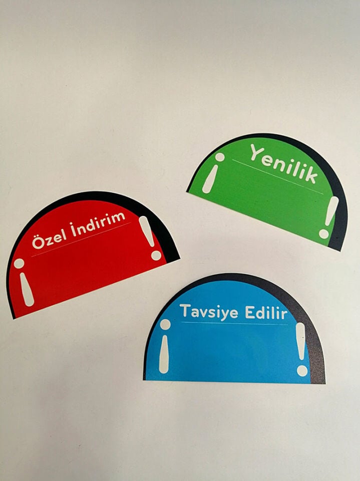 KULAKÇIK OVAL BASKILI Raf Önü İkaz Etiketi Fiyat Etiketliği Uyarı Etiketi Bilgilendirme Etiketi