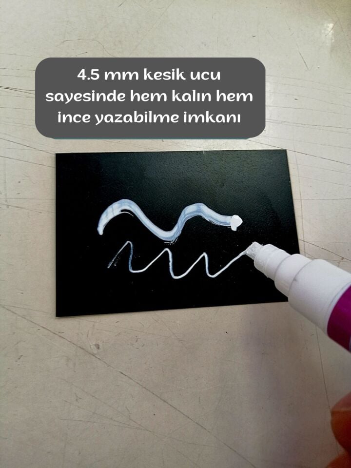 KALEM KESİK UÇLU 4,5MM BEYAZ Silinebilir Dolgun Beyaz Yazan Kalem Beyaz Mürekkep Glory Floresan Marker
