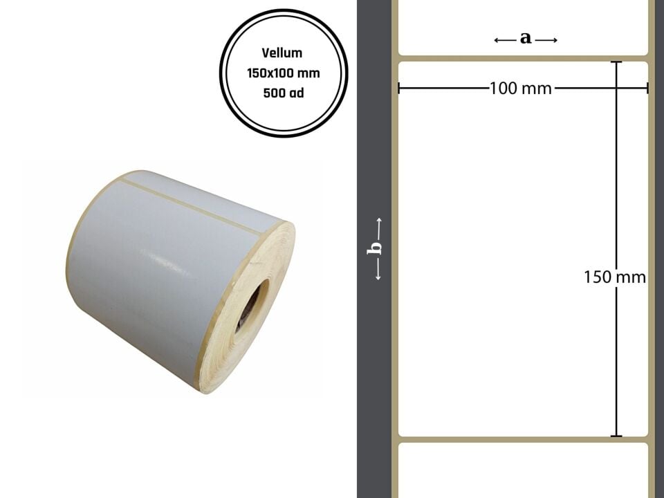 150X100 VELLUM YAPIŞKANLI ETİKET (500LÜ) / Vellum Barkod Etiketi, Yapışkanlı Raf Etiketi