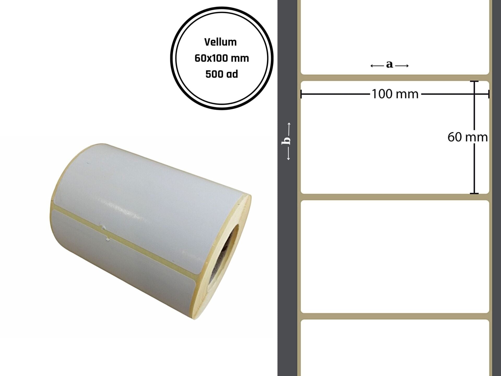 60X100 VELLUM Barkod YAPIŞKANLI ETİKET (500LÜ) Isı ve Işıktan Etkilenmeyen Raf Etiketi Fiyat Etiketi