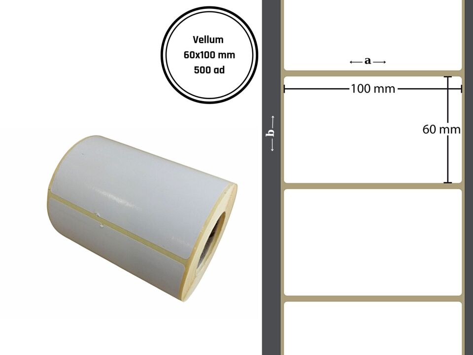 60X100 VELLUM Barkod YAPIŞKANLI ETİKET (500LÜ) Isı ve Işıktan Etkilenmeyen Raf Etiketi Fiyat Etiketi