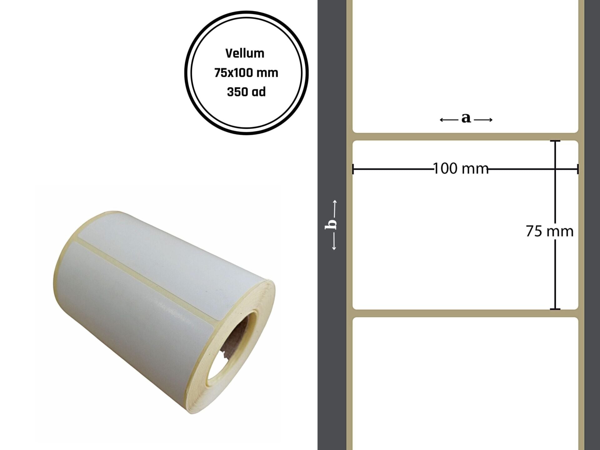 75X100 VELLUM YAPIŞKANLI Barkod ETİKET (350Lİ) Isı ve Işıktan Etkilenmeyen Raf Etiketi Fiyat Etiketi