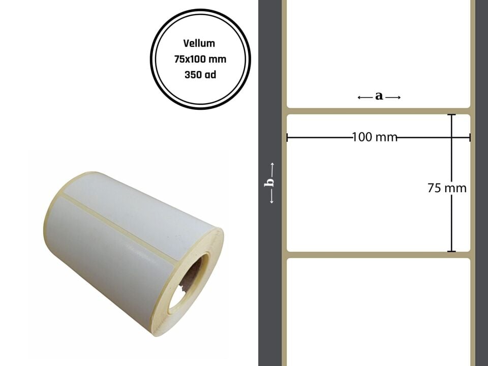75X100 VELLUM YAPIŞKANLI Barkod ETİKET (350Lİ) Isı ve Işıktan Etkilenmeyen Raf Etiketi Fiyat Etiketi