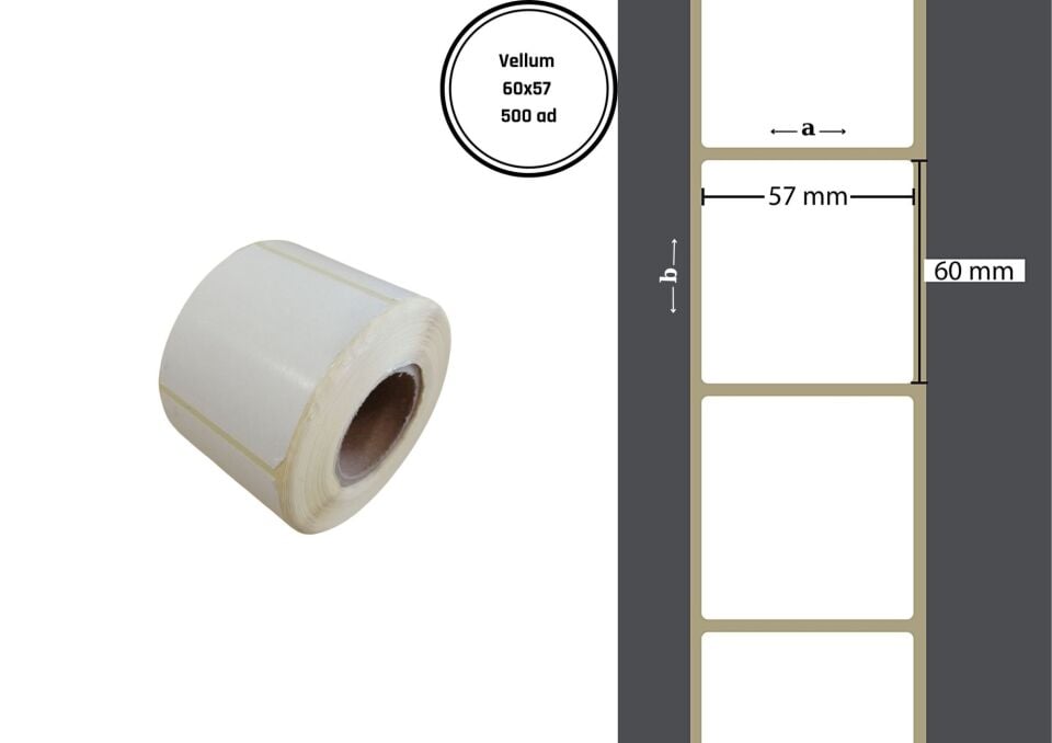 60X57 VELLUM YAPIŞKANLI Barkod ETİKET (500LÜ) Raf Etiketi Fiyat Etiketi Isı ve Işıktan Etkilenmeyen Etiket