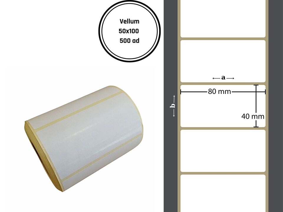 50X100 VELLUM YAPIŞKANLI Barkod ETİKET (500LÜ) Raf Etiketi Fiyat Etiketii  Isı ve Işıktan Etkilenmeyen Etiket